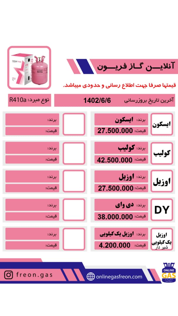 لیست قیمت 6 شهریور